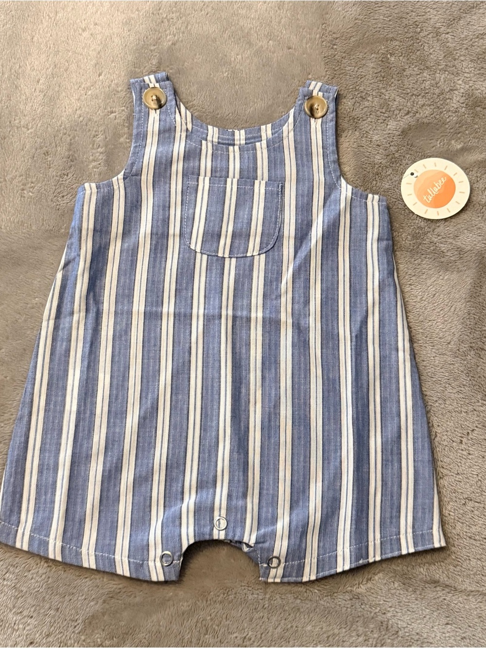 NWT Tullabee Baby Blue Stripe Romper 3-6M Sleeveless Bubble Preppy